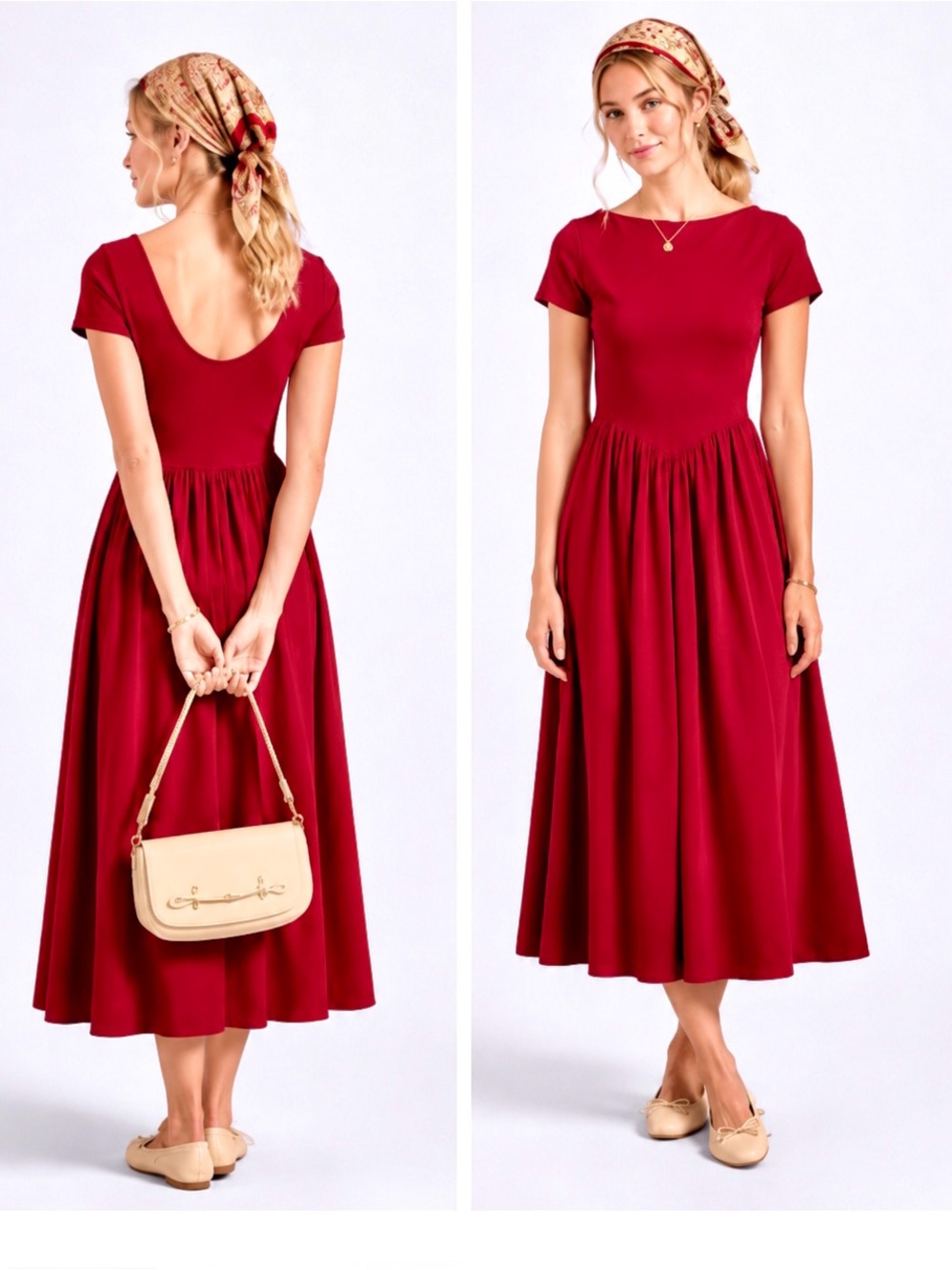 NWT A New Day Red Midi Dress Size L Open Back Fit Flare Pockets